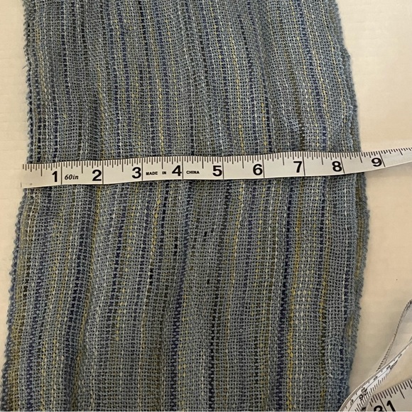 Unbranded Women’s Blue Yellow Striped Lightweight Alpaca Scarf With Fringe - Picture 8 of 8